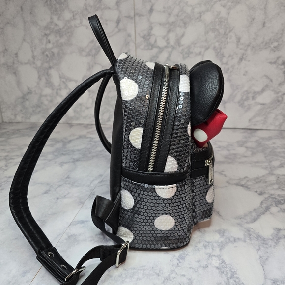 Loungefly Disney Minnie Mouse Mini Backpack and Wallet Bundle Black White Red - Picture 3 of 16